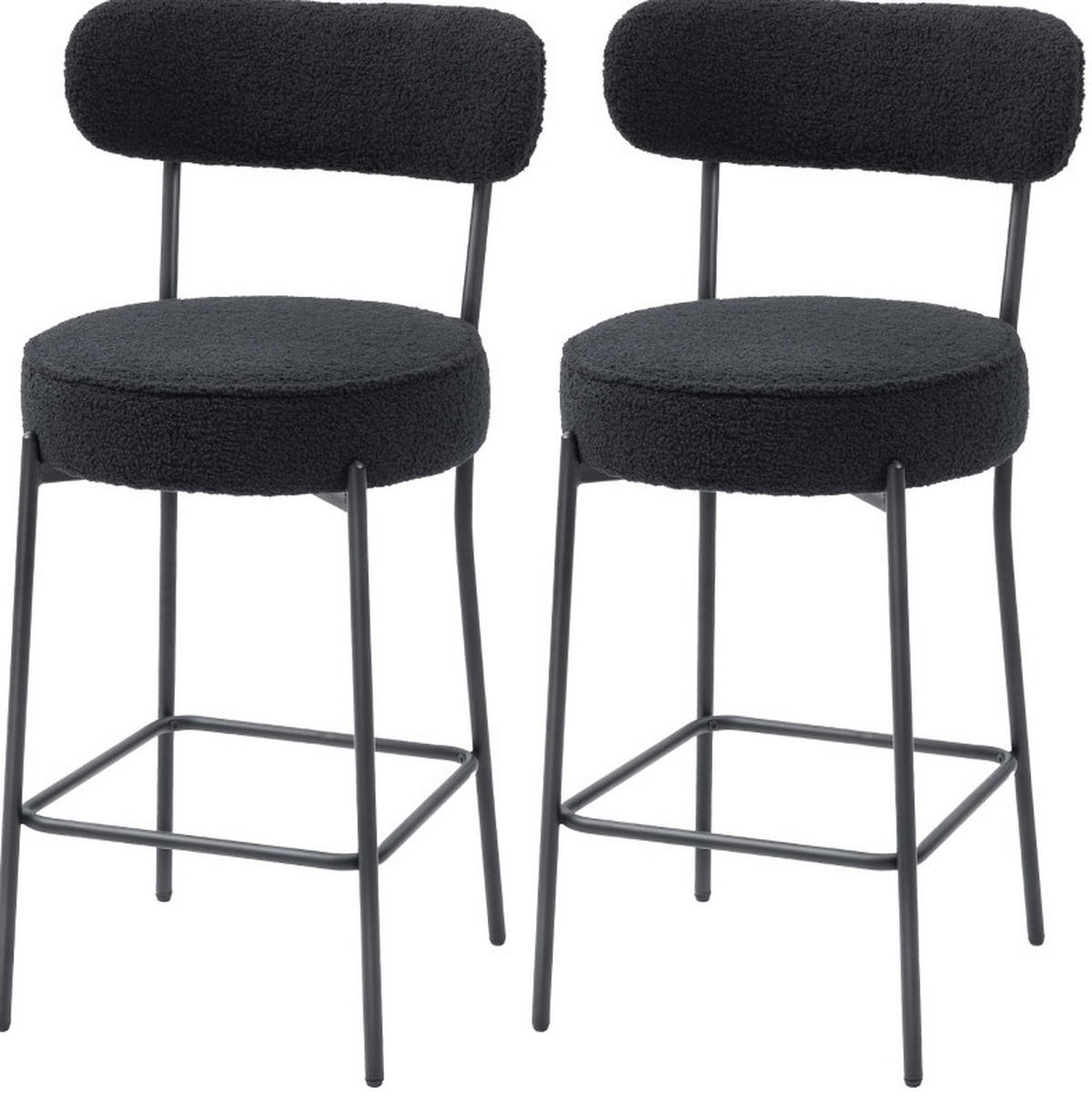 BARHOCKER 2er-Set mit Fleece-Bezug, gepolstertem Sitz und Fußstütze, Schwarz - Schwarz, Metall (49/95/52cm) - MIVRAY