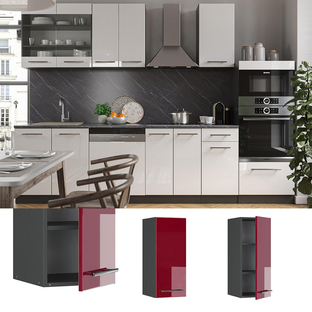 HÄNGESCHRANK Fame-Line Bordeaux Hochglanz 30 cm - Bordeaux/Anthrazit, Holzwerkstoff (30/72/34.1cm) - Vicco