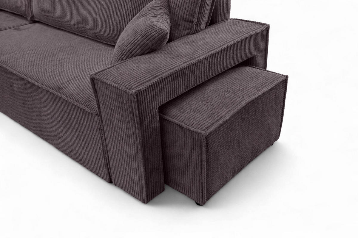 ECKSOFA Mit Schlaffunktion Und Pouf, Cordstoff Poso, Dunkelgrau, Links, Best L Mit Pouf - Dunkelgrau, Holz (244/145cm) - Kaiser Möbel