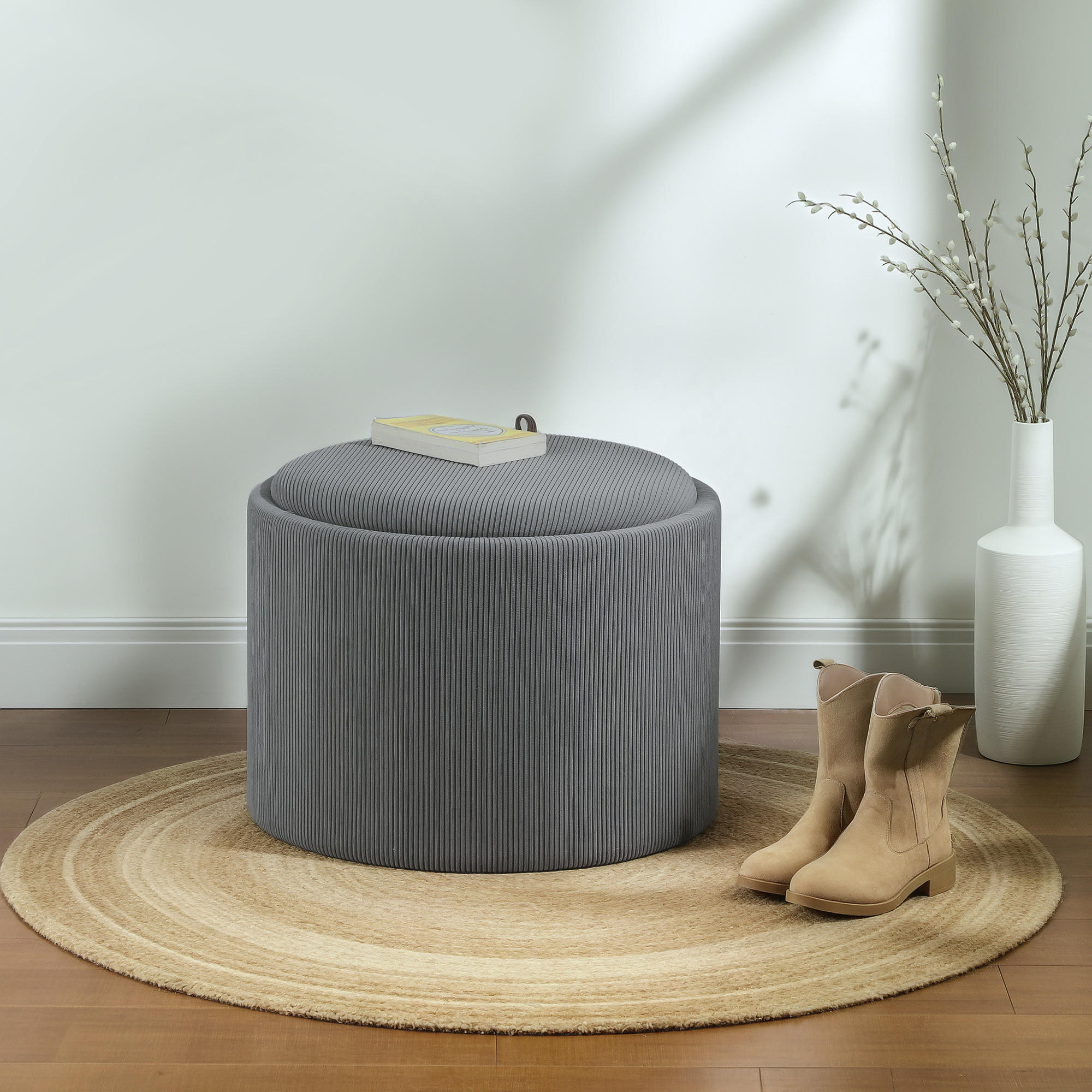 SITZHOCKER mit Stauraum Hocker mit Deckel, Cord-Optik 56 x 56 x 42 cm Grau - Grau, Textil (56/42/56cm) - HOMCOM