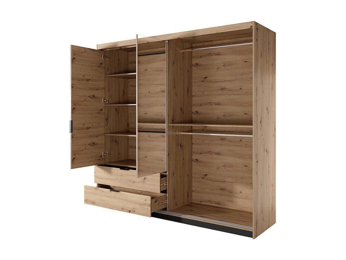 KLEIDERSCHRANK - 220 cm x 60 cm - holz - schwarz, naturfarben hell Ariada - Schwarz/Naturfarben, Holz (220/210.4/60cm) - Vente-Unique