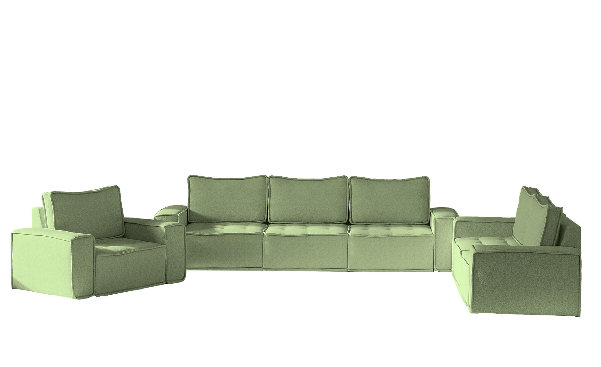 SOFASET Sande 3-2-1 Stoff Alpine - Hellgrün, Holzwerkstoff/Textil (292/85/90cm) - Fun Möbel