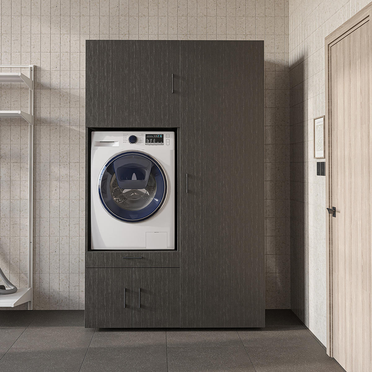 WASCHMASCHINENSCHRANK Serie 3 127cm Breit, 205cm Hoch - Schwarz, Holzwerkstoff (127/205/67cm)