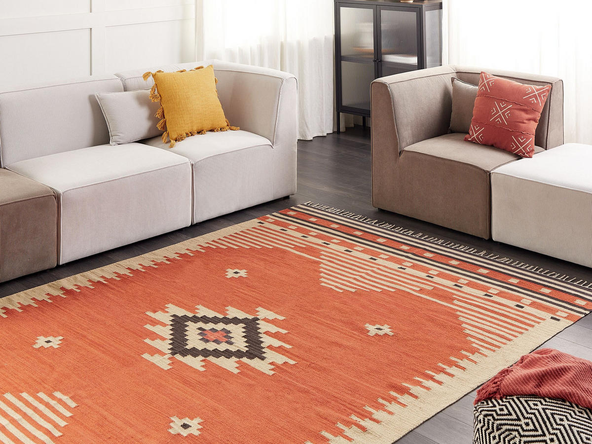 KELIM-TEPPICH Gavar 300/200 cm - Orange, Textil (200/300cm) - Beliani
