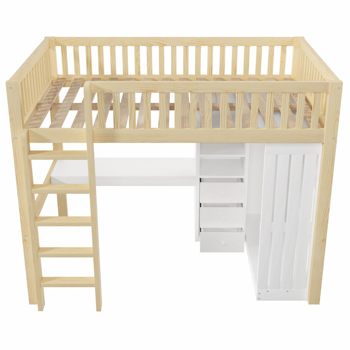 HOCHBETT 140/200 cm Natur mit Schreibtisch, Kleiderschrank und 3 Schubladen - Naturfarben, Holz (140/200cm) - Flora Grace