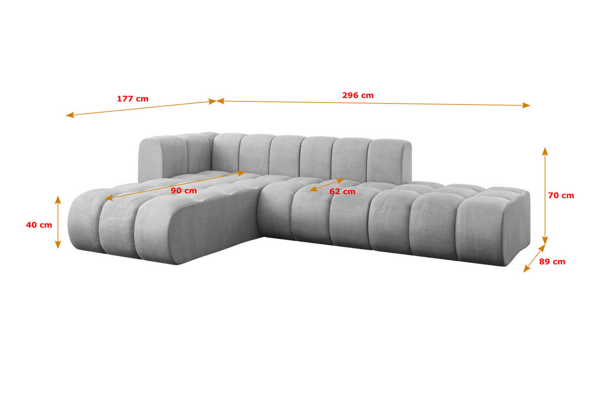 ECKSOFA modulares Sofa Zuvon-L1 - 296x177x70 cm Grau - Hellgrau, Holzwerkstoff/Textil (296/177cm) - ALTDECOR