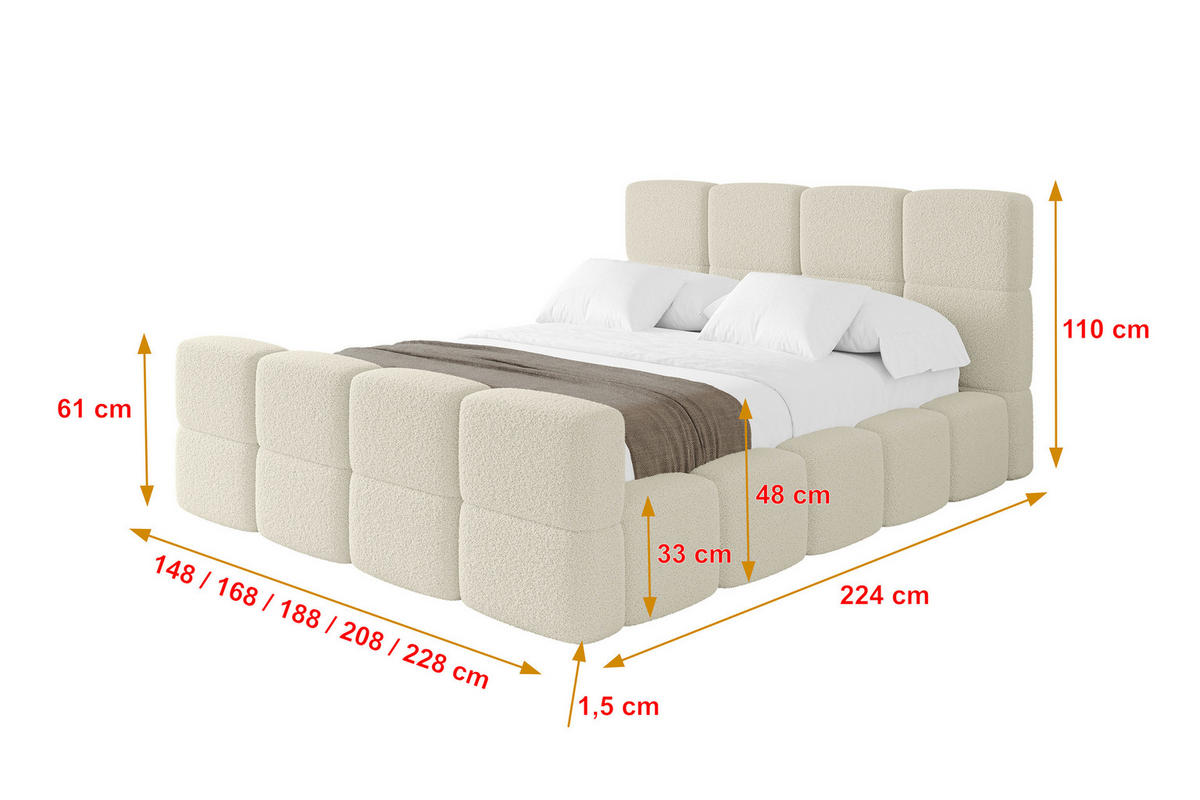 POLSTERBETT mit Bettkasten und Lattenrost mit Matratze H3/H4, Kopfteil, Boxbett, mit Stauraum - NATA-Z 160x200 Beige - Beige, Holzwerkstoff/Textil (160/200cm) - ALTDECOR
