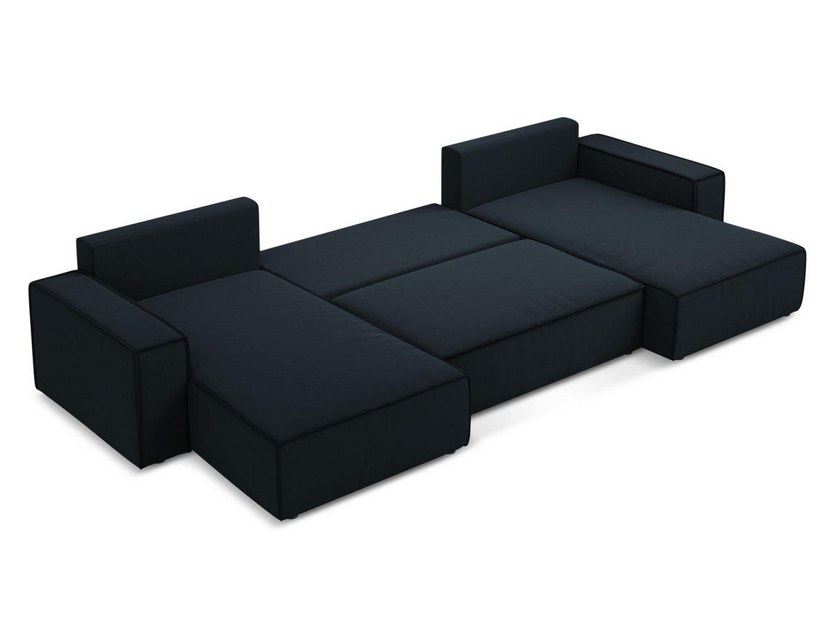 ECKSOFA mit Schlaffunktion Samt Stoff Blau - Blau/Petrol, Kunststoff/Textil (148/207cm) - Makamii