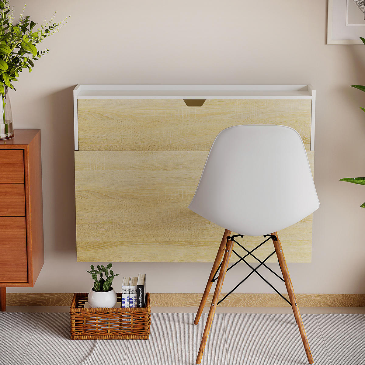 SCHREIBTISCH DE-14906 klappbar mit Schrank & Regal Naturholz - Naturfarben, Holzwerkstoff (100/18/74cm) - ComfortXL