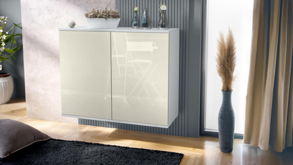 KOMMODE Skadu Creme Hochglanz - Creme, Holzwerkstoff (92.5/73.5/35cm) - Vladon