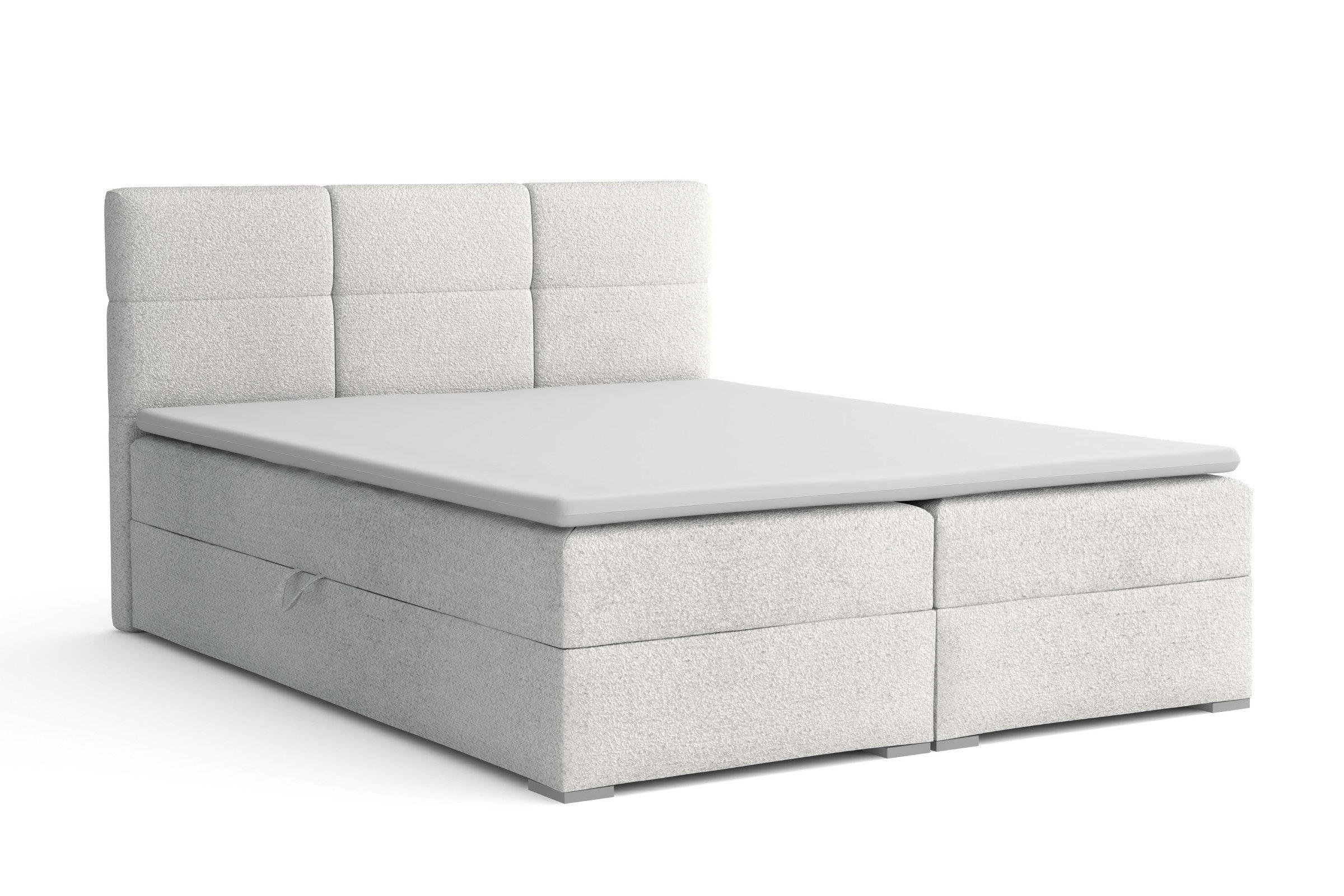 BOXBETT SUSAN LUX 200/200 in Boucle Weiß H4 - Weiß, Holz/Holzwerkstoff (200/200cm) - Deine Möbel 24