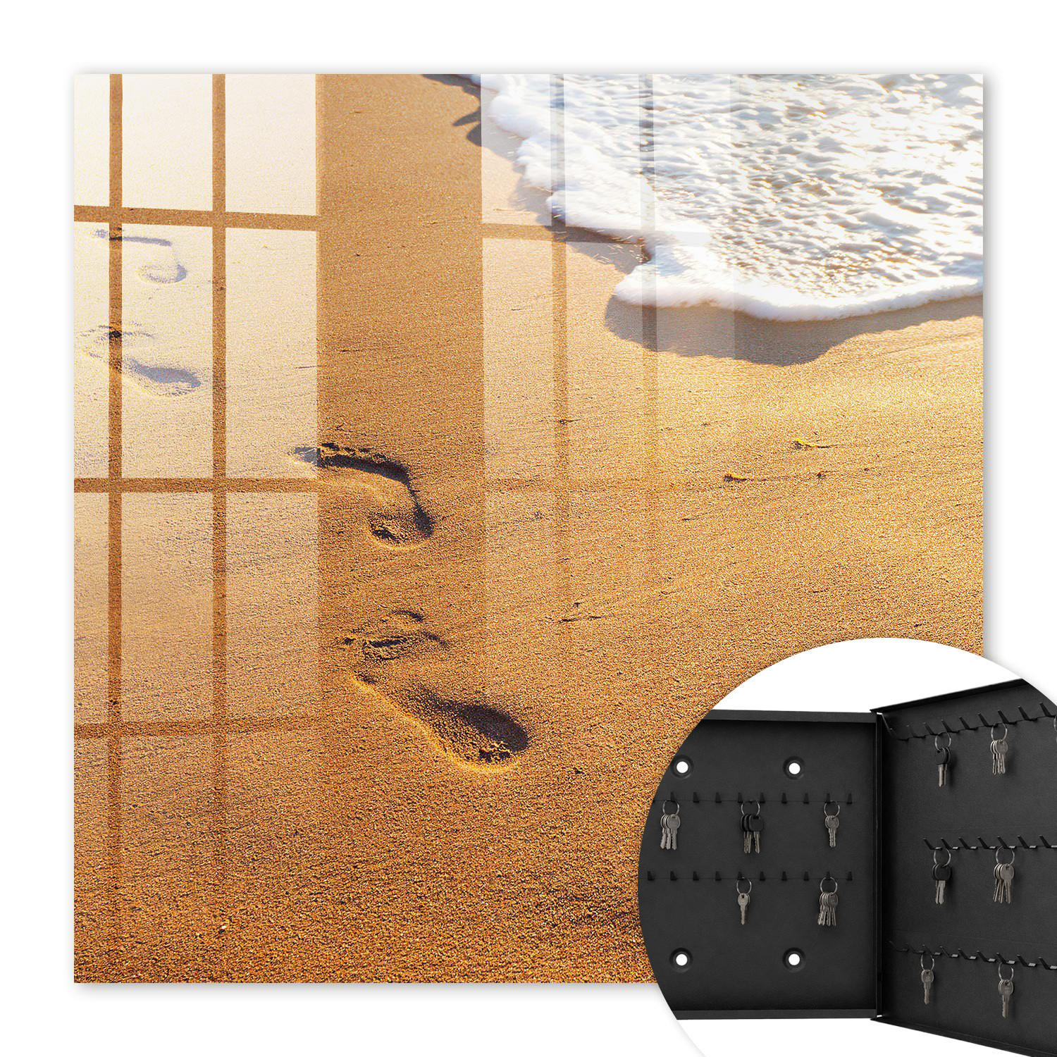 SCHLÜSSELBOX Schwarz 30x30 cm- Türöffnung nach rechts - Die Ruhe des Strandes - Gelb, Metall (30/30/5cm) - TULUP