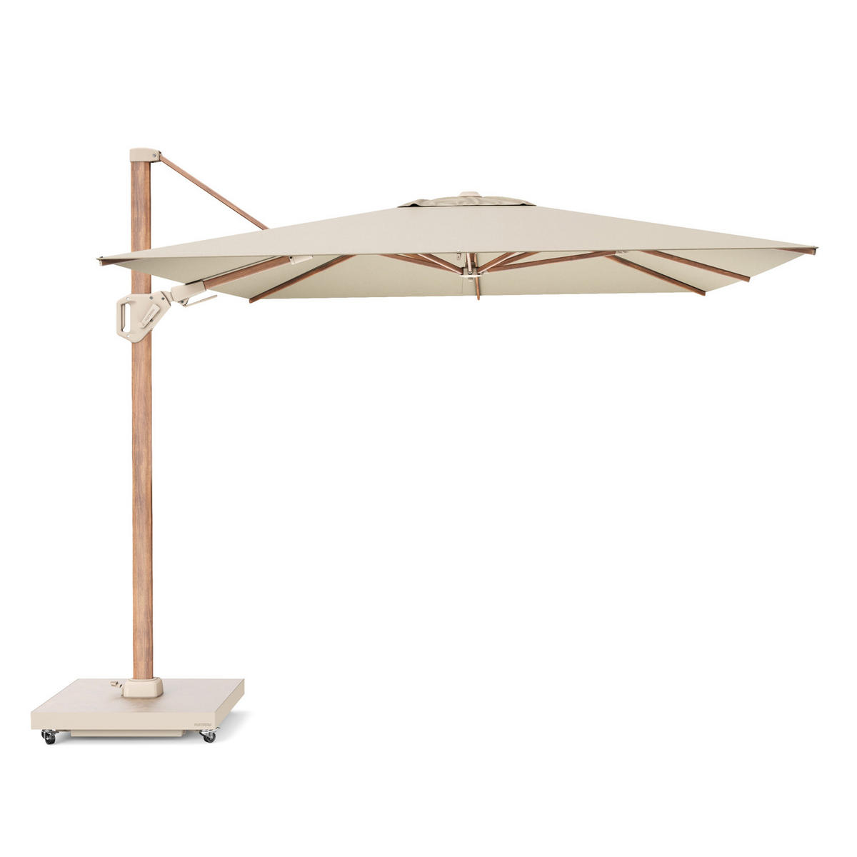 AMPELSCHIRM rechteckig 2.6 x 3.5 m Challenger T² Premium 360° kippbar natur/teak - Creme, Metall (260/350cm) - Platinum