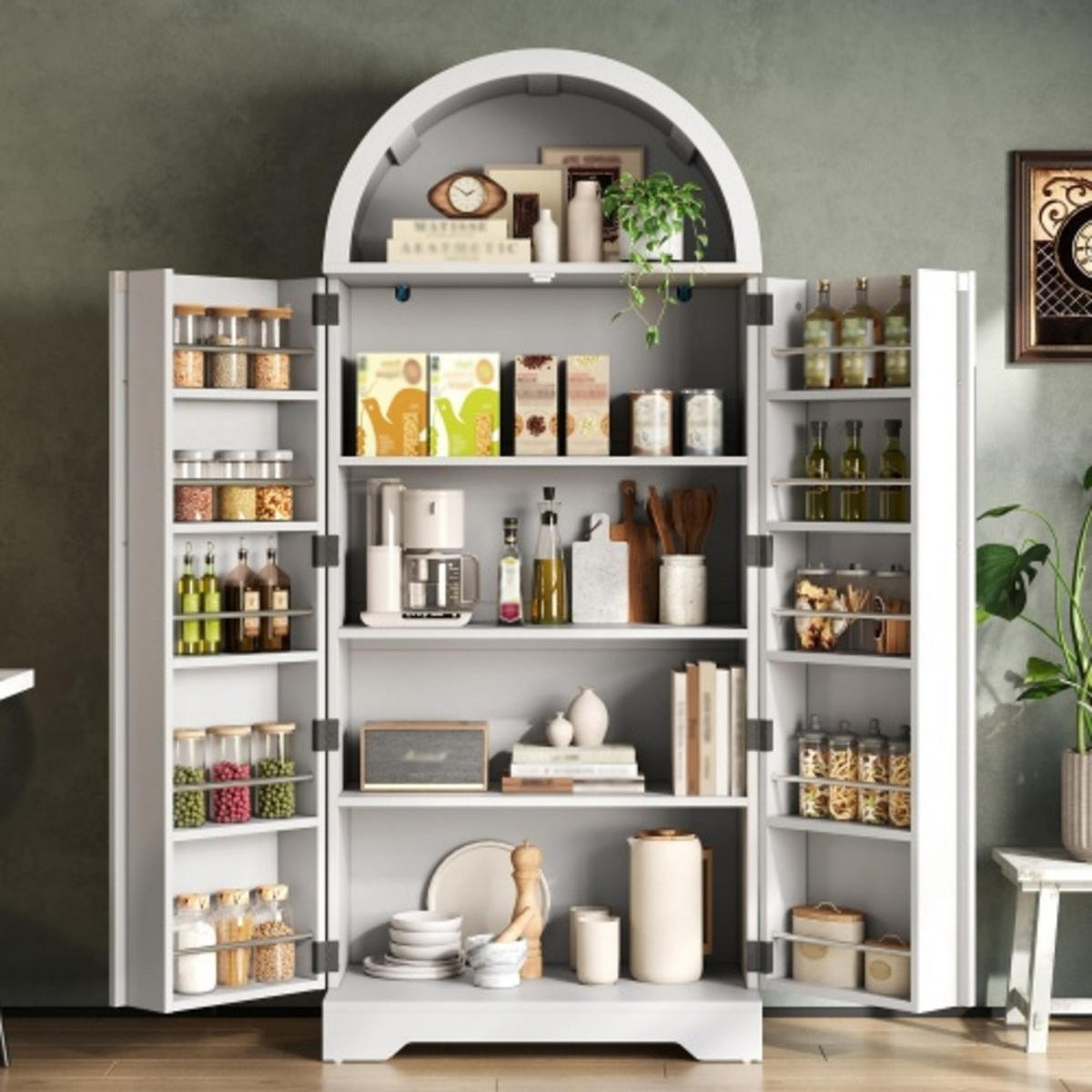 KÜCHENSCHRANK weiß aus MDF mit markantem Bogendesign im Landhausstil 70 × 40 × 165 cm - Weiß, Holzwerkstoff (70/165/40cm) - Luhomfu