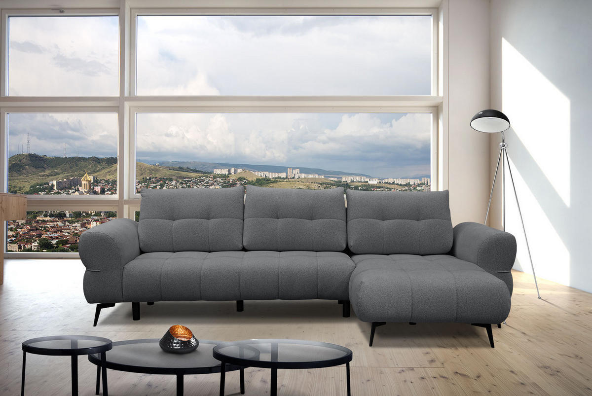 ECKSOFA SALVINI 4-Sitzer, graphitfarben - Schwarz/Graphitfarben, Holzwerkstoff/Textil (292/158cm) - Courtois Laville
