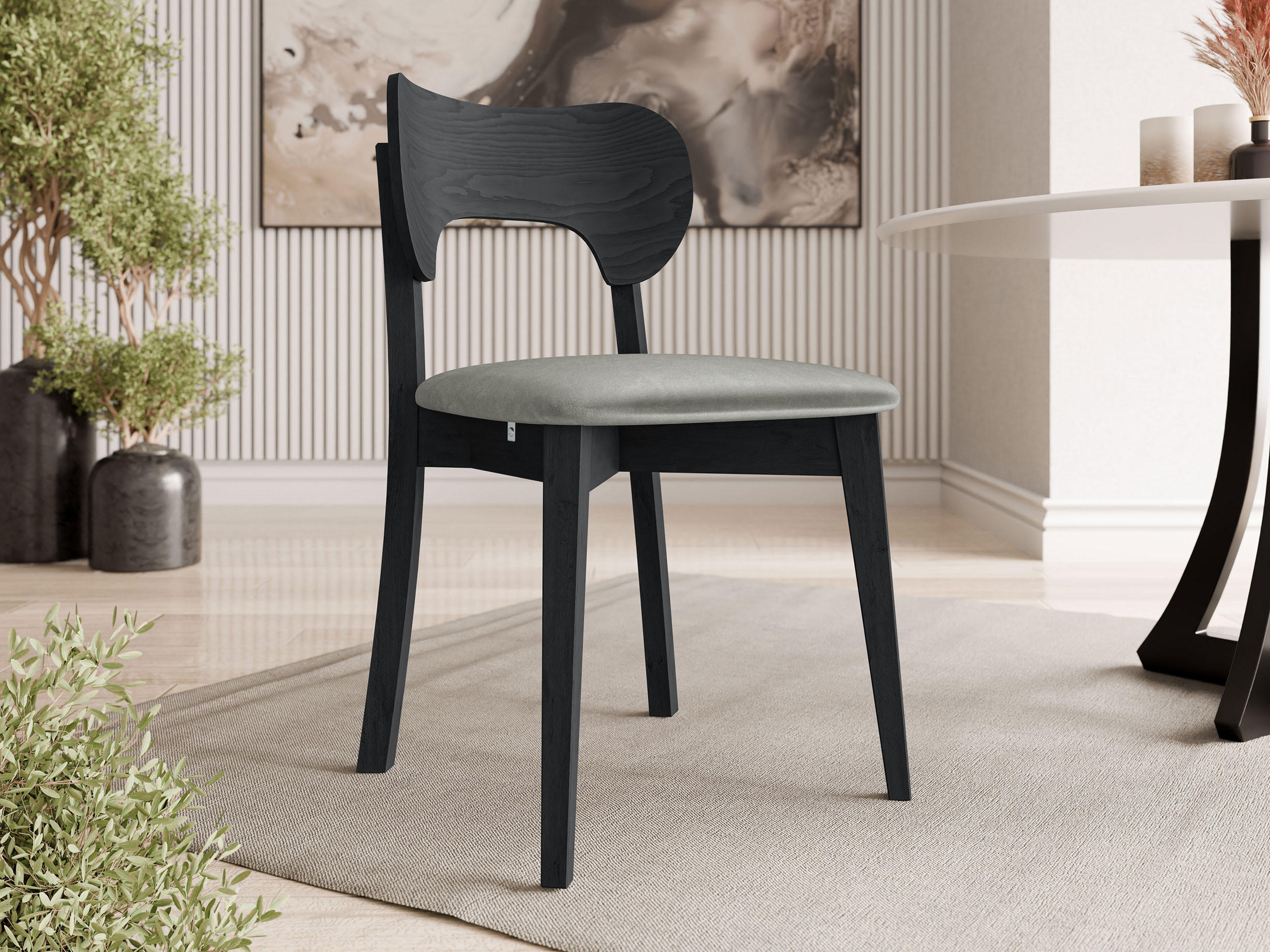 WOHNZIMMER STUHL KT64, Holzfarbe: Schwarz - Schwarz/Grau, Holz/Textil (48/80/51cm) - MIRJAN24