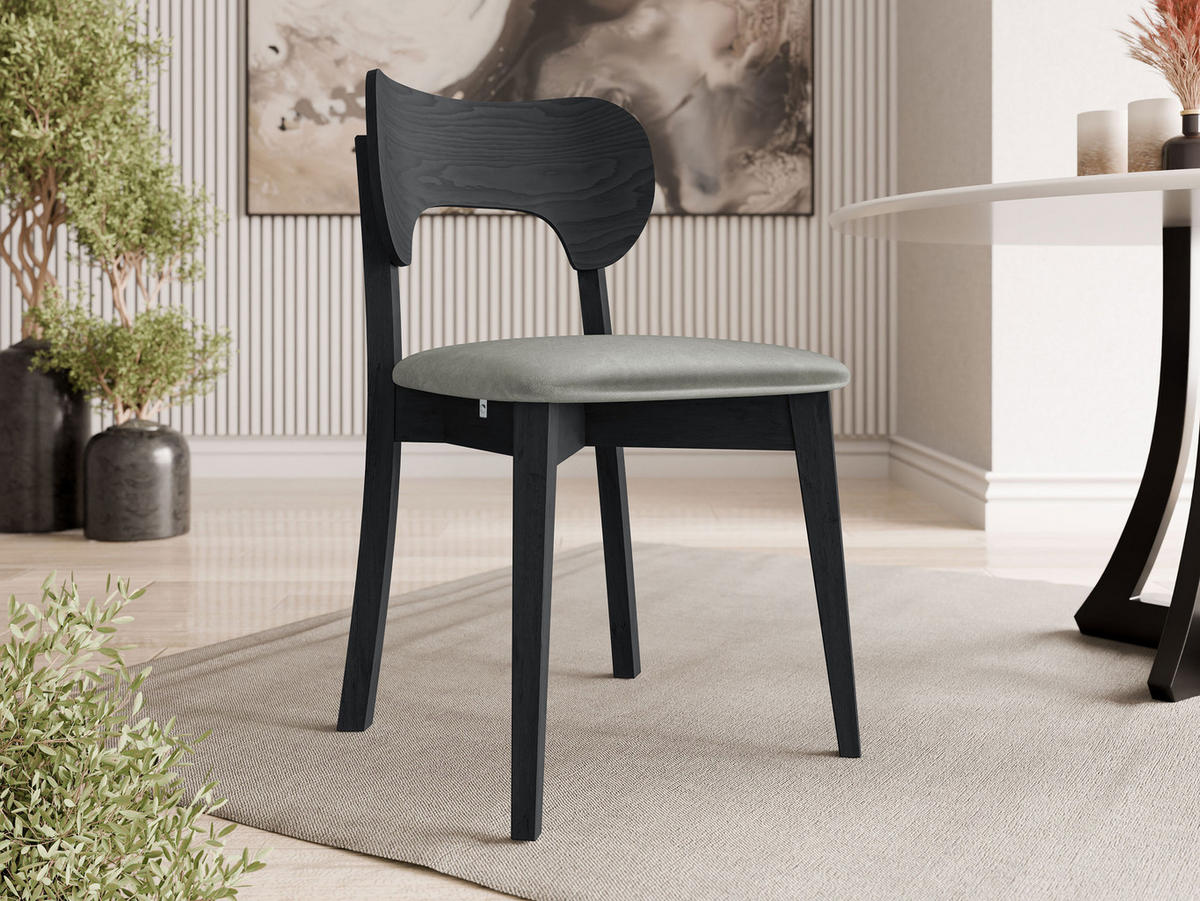 WOHNZIMMER STUHL KT64, Holzfarbe: Schwarz - Schwarz/Grau, Holz/Textil (48/80/51cm) - MIRJAN24