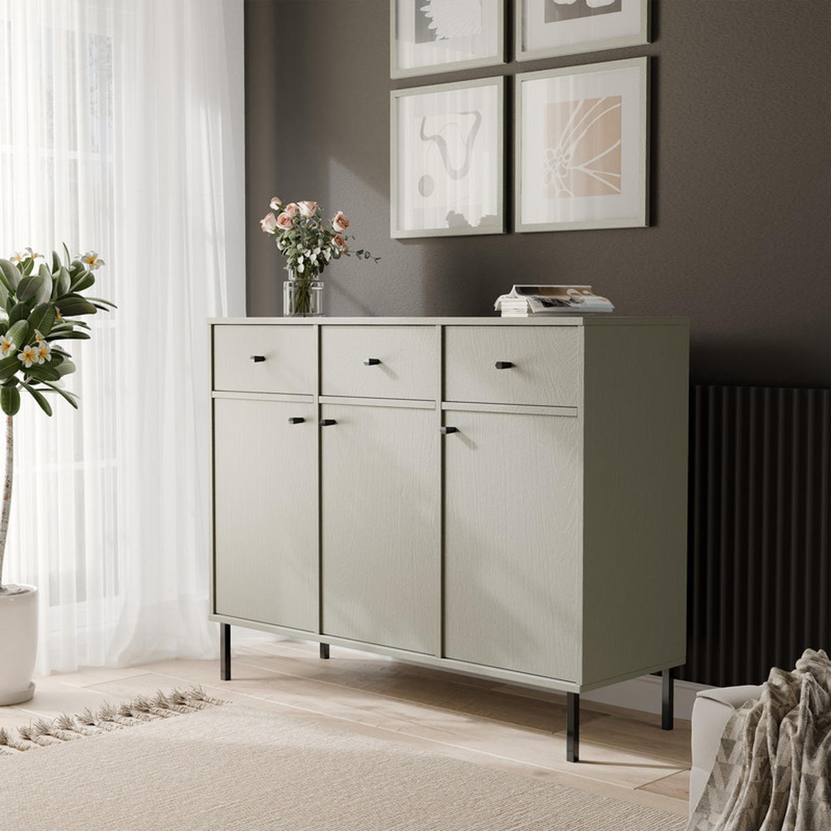 KOMMODE FLOW 124/41/95 cm, 3 Schublade(n), Eukalyptus - Eukalyptusholzfarben, Holzwerkstoff/Metall (124.5/95/40.8cm) - Idohome