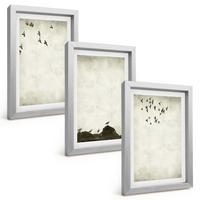 BILDER SET 3er Set - 20x30 cm Silberner Rahmen - Fliegende Vögel Minimalismus - Silberfarben, Kunststoff (20/30cm) - TULUP