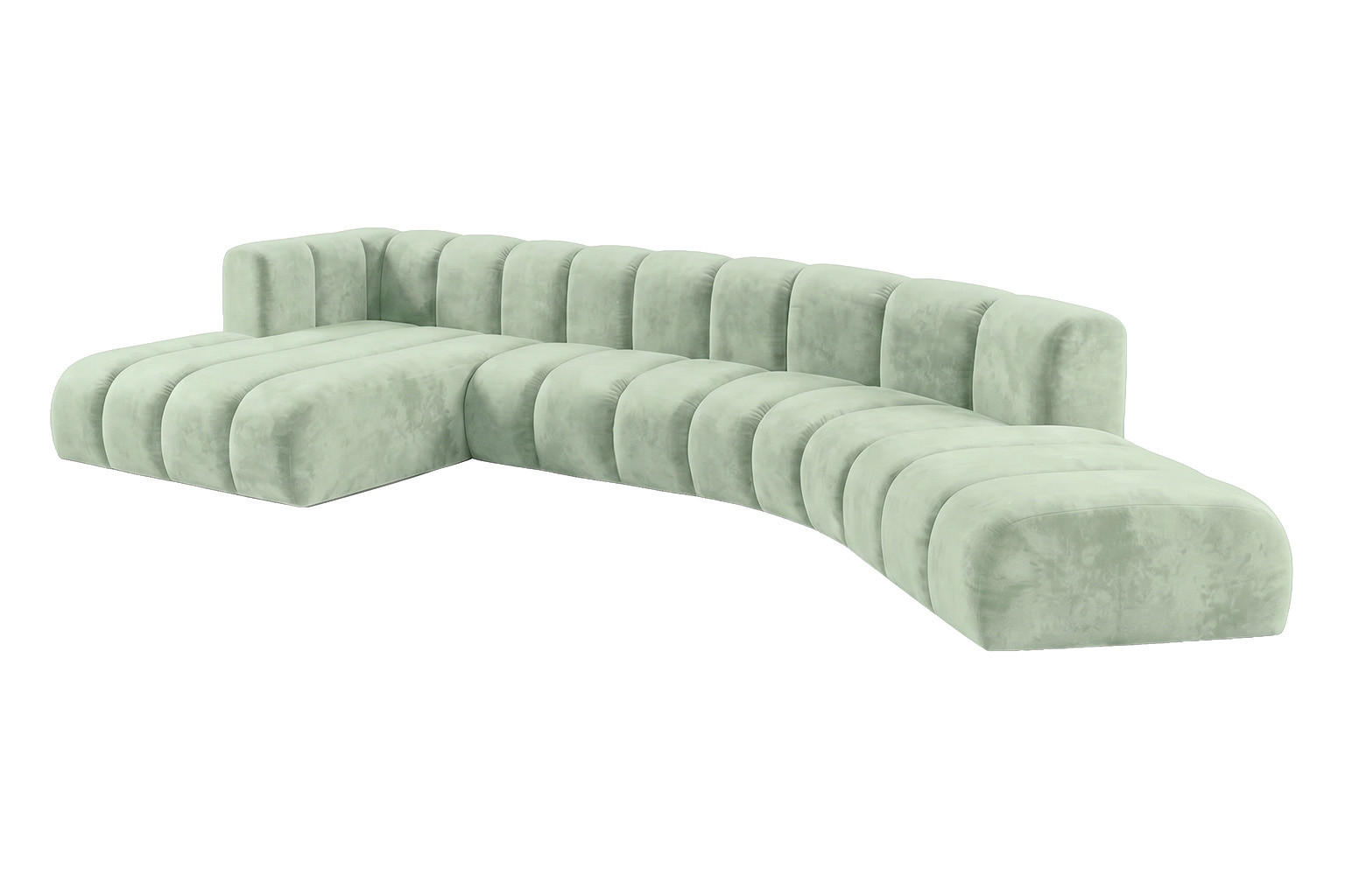 ECKSOFA Modulares In L-Form, Velvet-Stoff Riviera, Mintz, Links, GRAND Round - Mintgrün, Holz (445/179cm) - Kaiser Möbel
