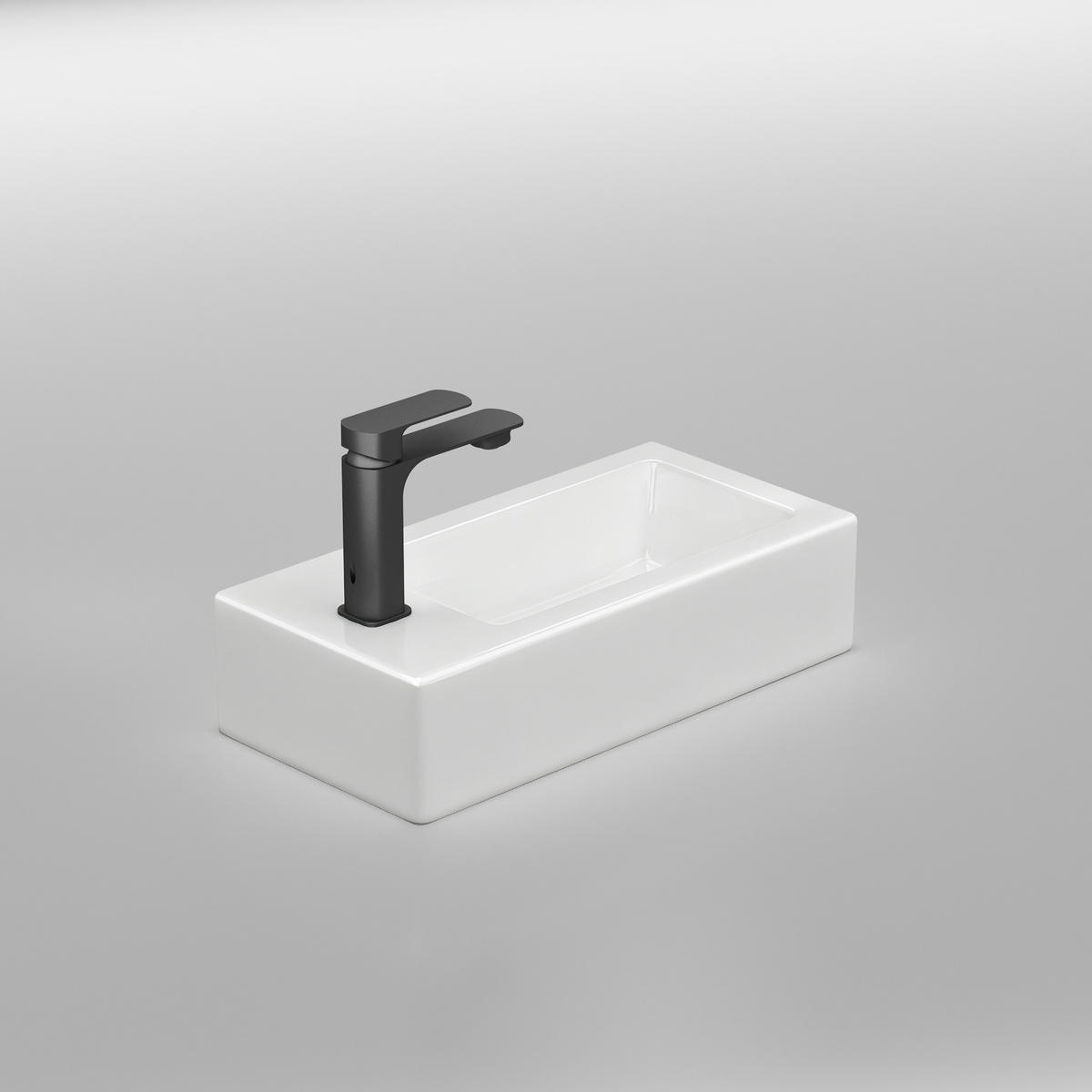 WASCHBECKEN Rechteckig Mit Hahnloch rechts Weiß 36,5 / 18 / 9 cm - Weiß, Keramik (18/9/36.5cm) - EMKE