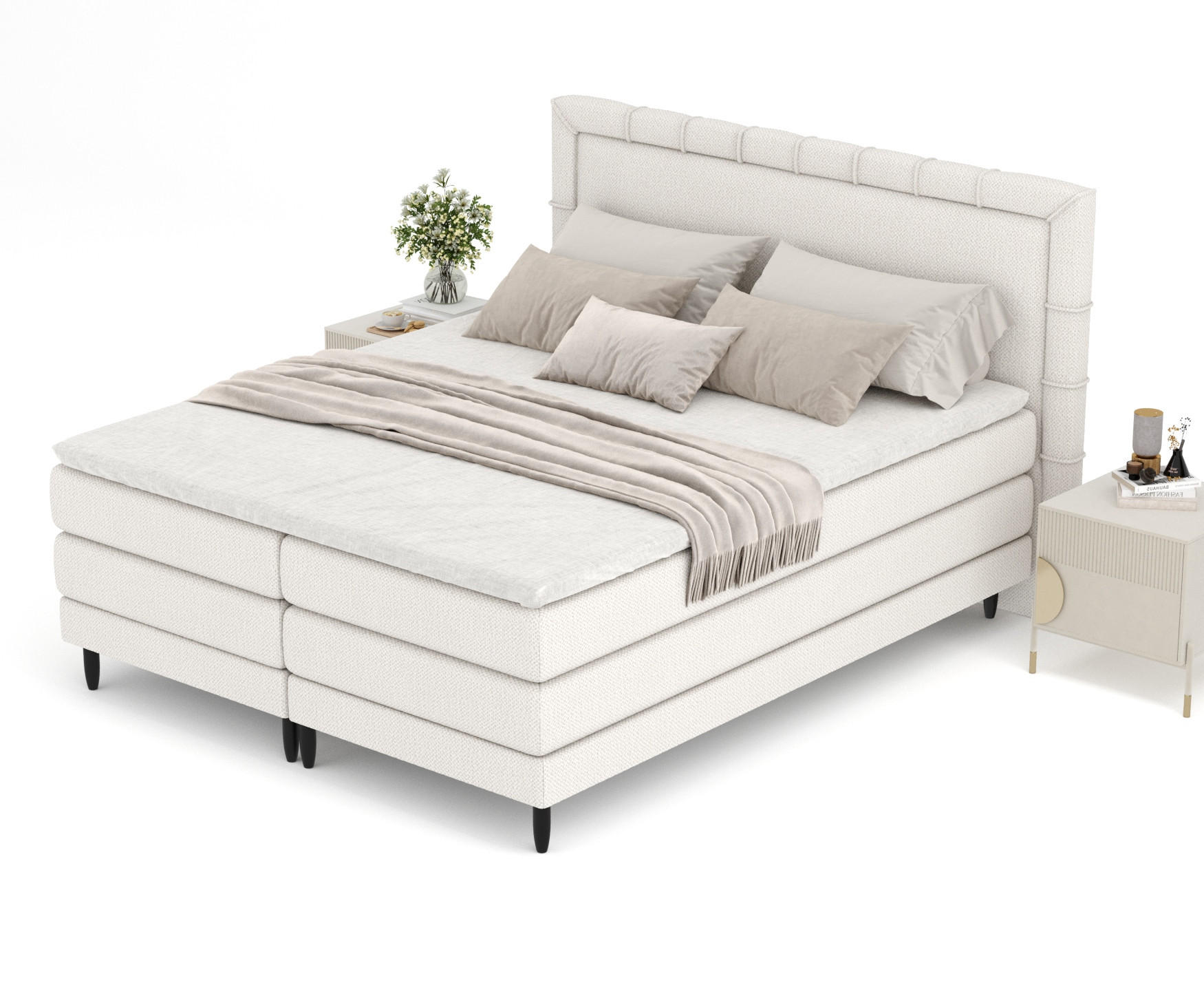 BOXSPRINGBETT Rimini Beige 140/200 cm mit Matratze und Topper - Beige/Schwarz, Holz/Holzwerkstoff (140/200cm) - Maison de Reve