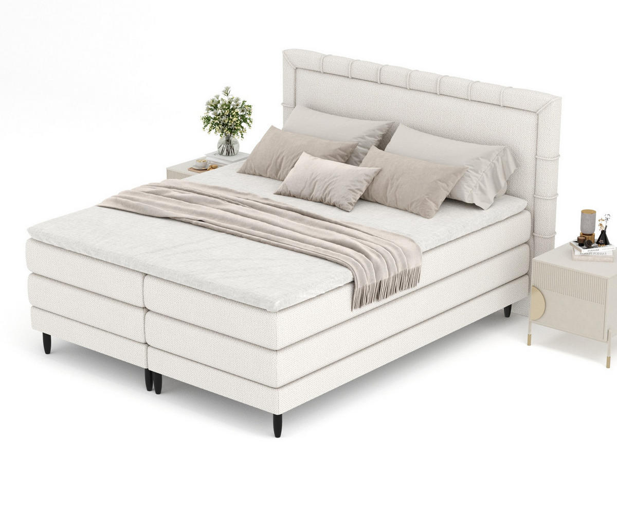 BOXSPRINGBETT Rimini Beige 140/200 cm mit Matratze und Topper - Beige/Schwarz, Holz/Holzwerkstoff (140/200cm) - Maison de Reve