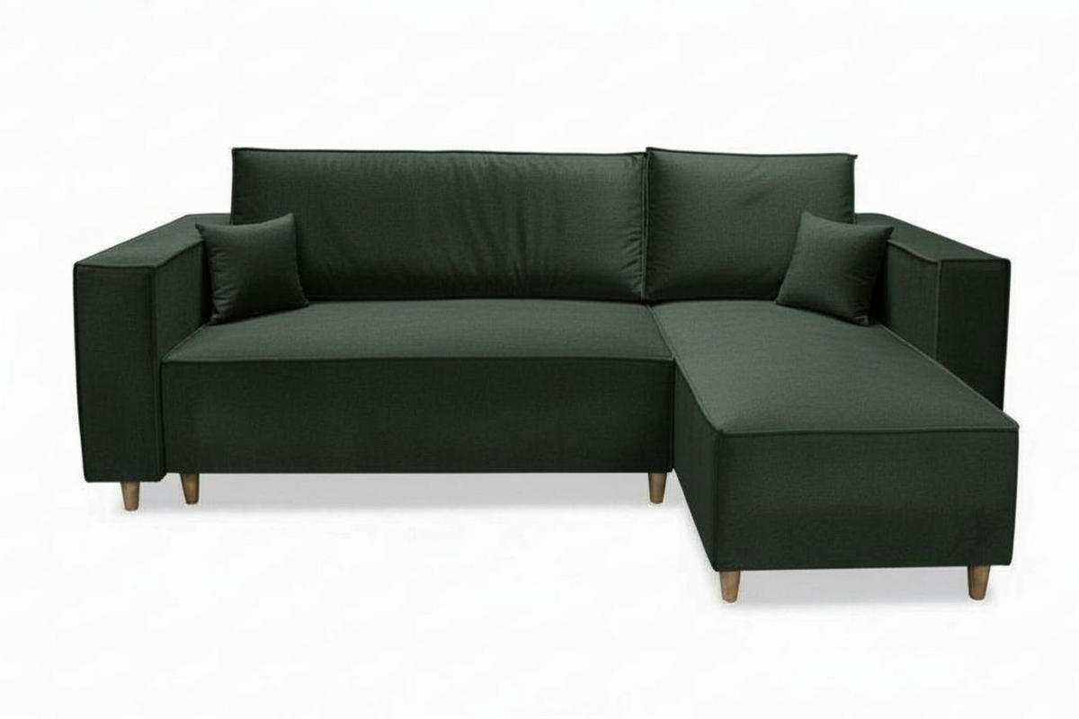 ECKSOFA RIO mit Schlaffunktion und Bettkasten, Farbe: Grün, Velourstoff, Ottomane Universal - Grün, Textil (249/142cm) - Marpur