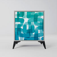 SIDEBOARD TURQUOISE RECTANGLES, Grau, 57,5x42x70,5 cm, Schwarze Metall-Sternfüße - Multicolor/Schwarz, Holzwerkstoff/Metall (57.5/70.5/42cm) - SpaceRebels
