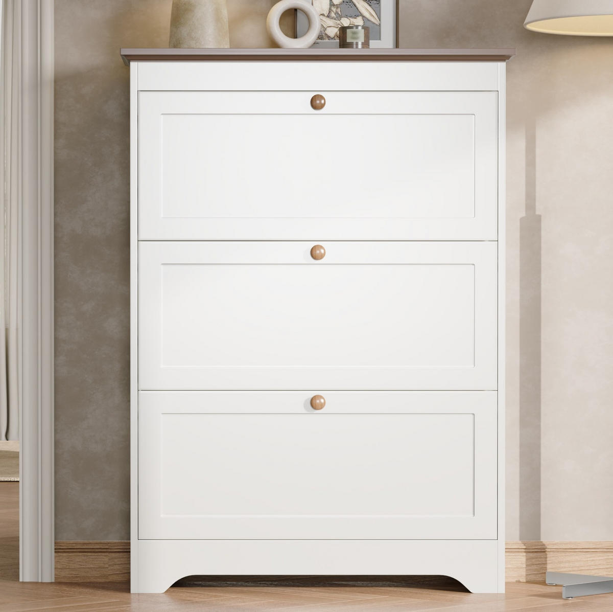SCHUHSCHRANK aus MDF 87x26x120cm in Weiß mit 3 Klappen & Soft-Close - Weiß, Holzwerkstoff (87/120/26cm) - Modfu