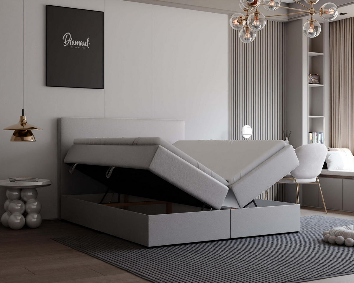 BOXBETT 200x200 cm mit Topper - Grau, Holzwerkstoff/Textil (200/200cm) - Idohome