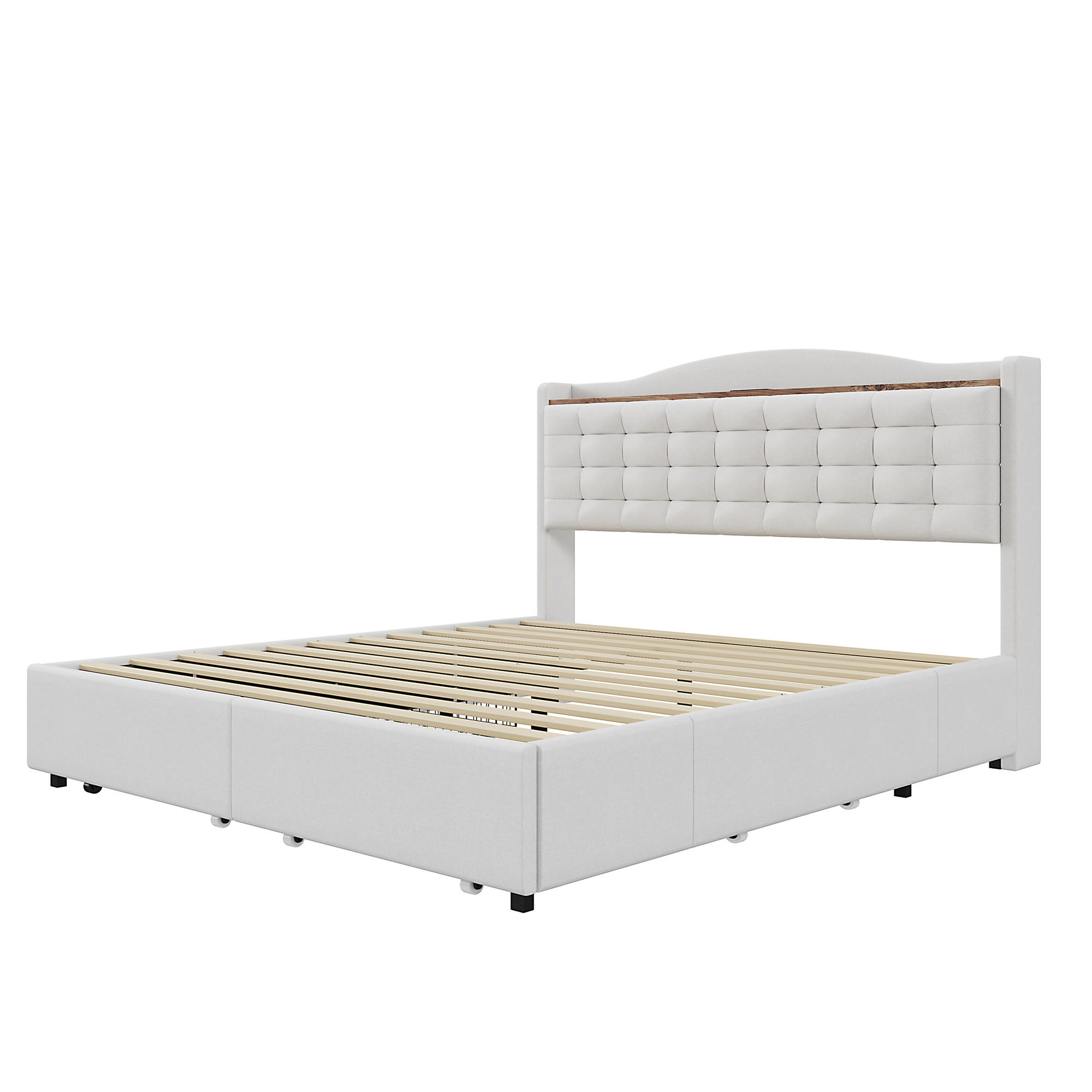 BETT beige 200/146/110 cm - Beige, Textil/Metall (140/200cm) - Urban Meuble