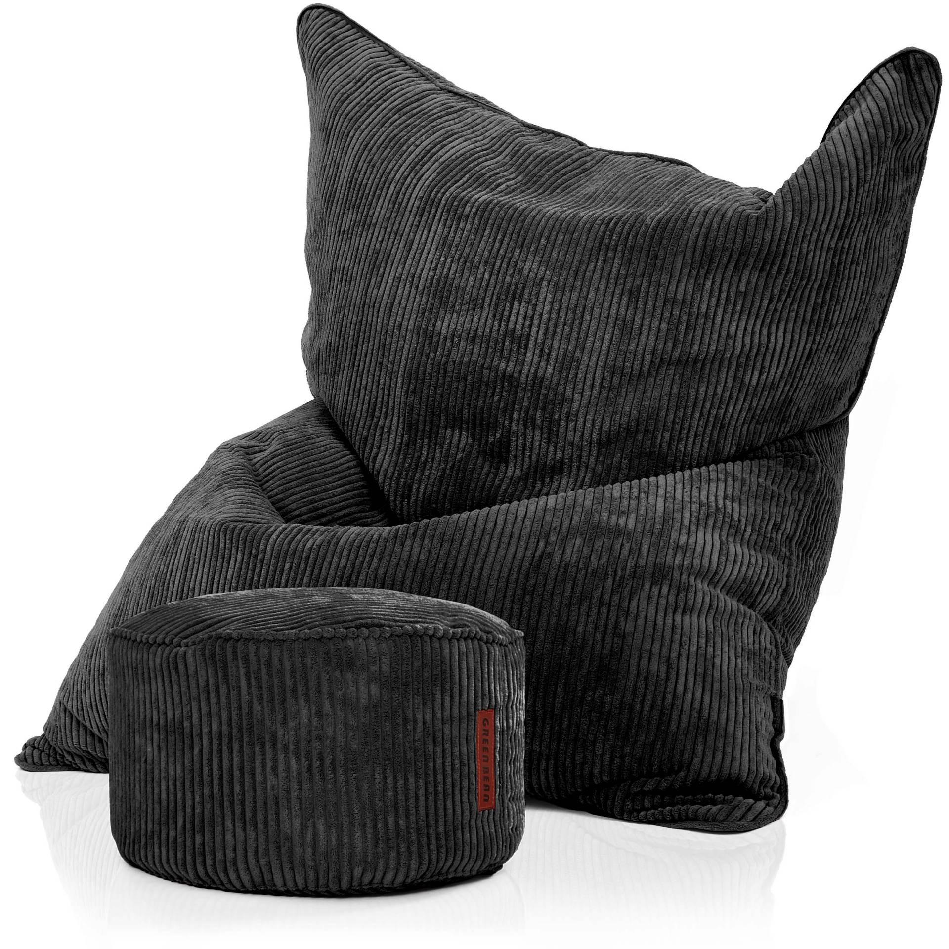 SITZSACK XXL "Square" + Pouf aus Cord - Schwarz, Textil (140/25/180cm) - Green Bean
