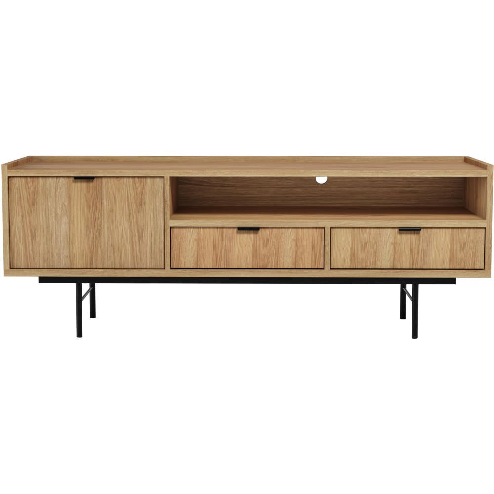 LOWBOARD Evron mit 2 Schubalden und 1 Tür, Walnuss - Eichefarben/Schwarz, Holzwerkstoff/Metall (150/55/40cm) - Beautysofa