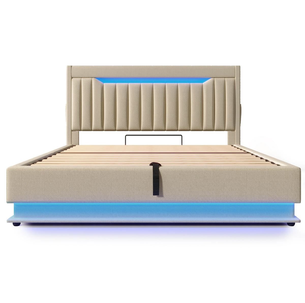POLSTERBETT mit LED und Stauraum 180x200 cm Leinen Beige - Beige, Metall (180/200cm) - Meubliv