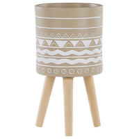 PFLANZENSTÄNDER beige mit Holzbeinen 55 cm Milina - Hellbraun/Beige, Stein (55cm) - Beliani