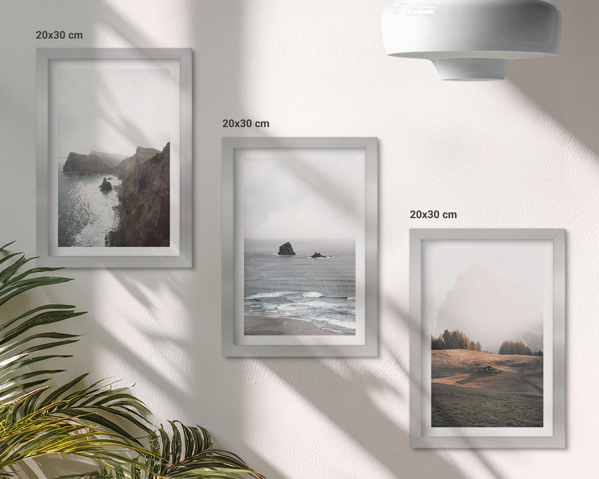 BILDER SET 3er Set - 20x30 cm Silberner Rahmen - Landschaften aus Bergen und Meer - Silberfarben, Kunststoff (20/30cm) - TULUP