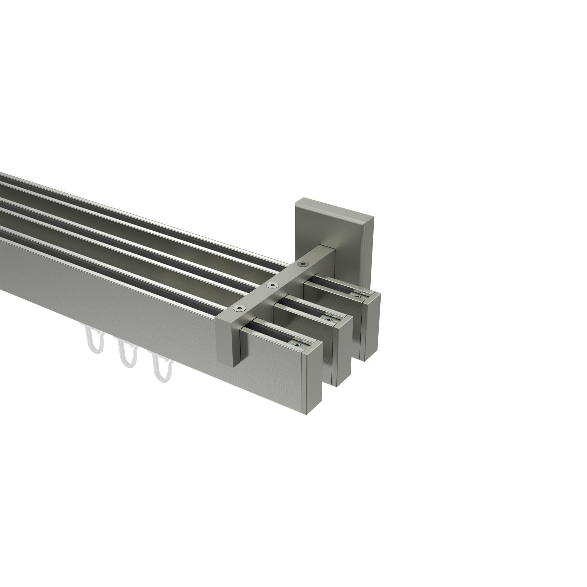 INNENLAUF-GARDINENSTANGEN-SET Smartline Paxo 260 cm (geteilt in 2 x 130 cm), 3-läufig, 14x35 mm Edelstahl-Optik - Edelstahlfarben, Metall (260cm) - INTERDECO