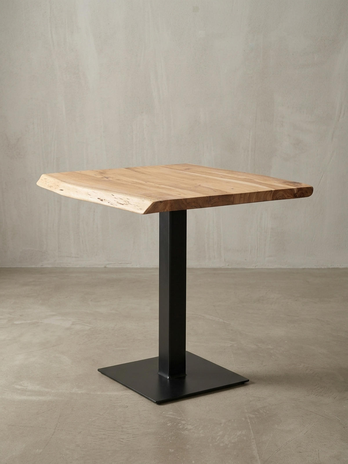 ESSTISCH – Massivholz quadratisch Baumkante Edelstahlfuß Unikat - Beige/Schwarz, Holz/Metall (75/80/75cm) - KADIMA DESIGN