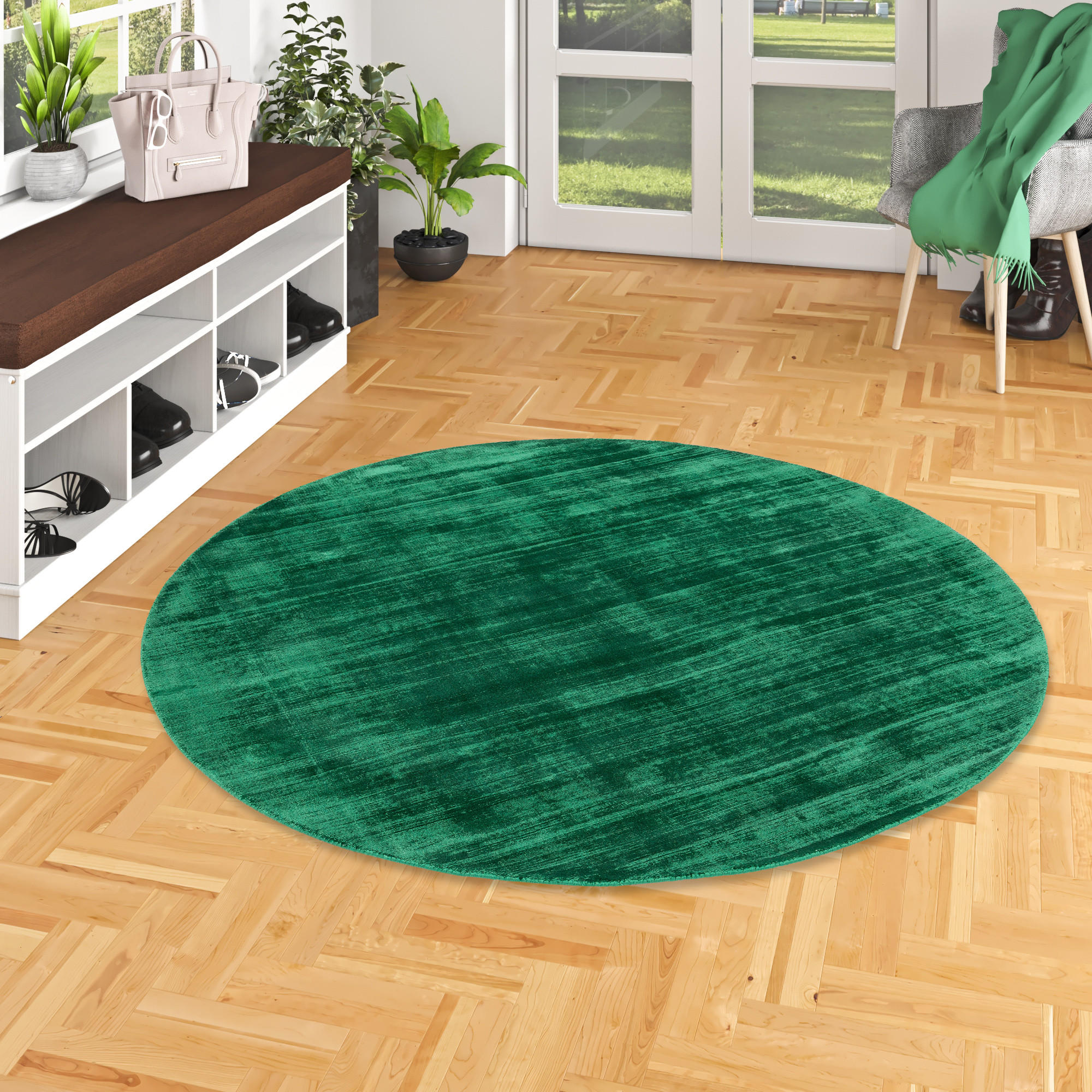 LUXUS DESIGNER TEPPICH ROMA RUND - Dunkelgrün, Textil (120/120cm) - Pergamon