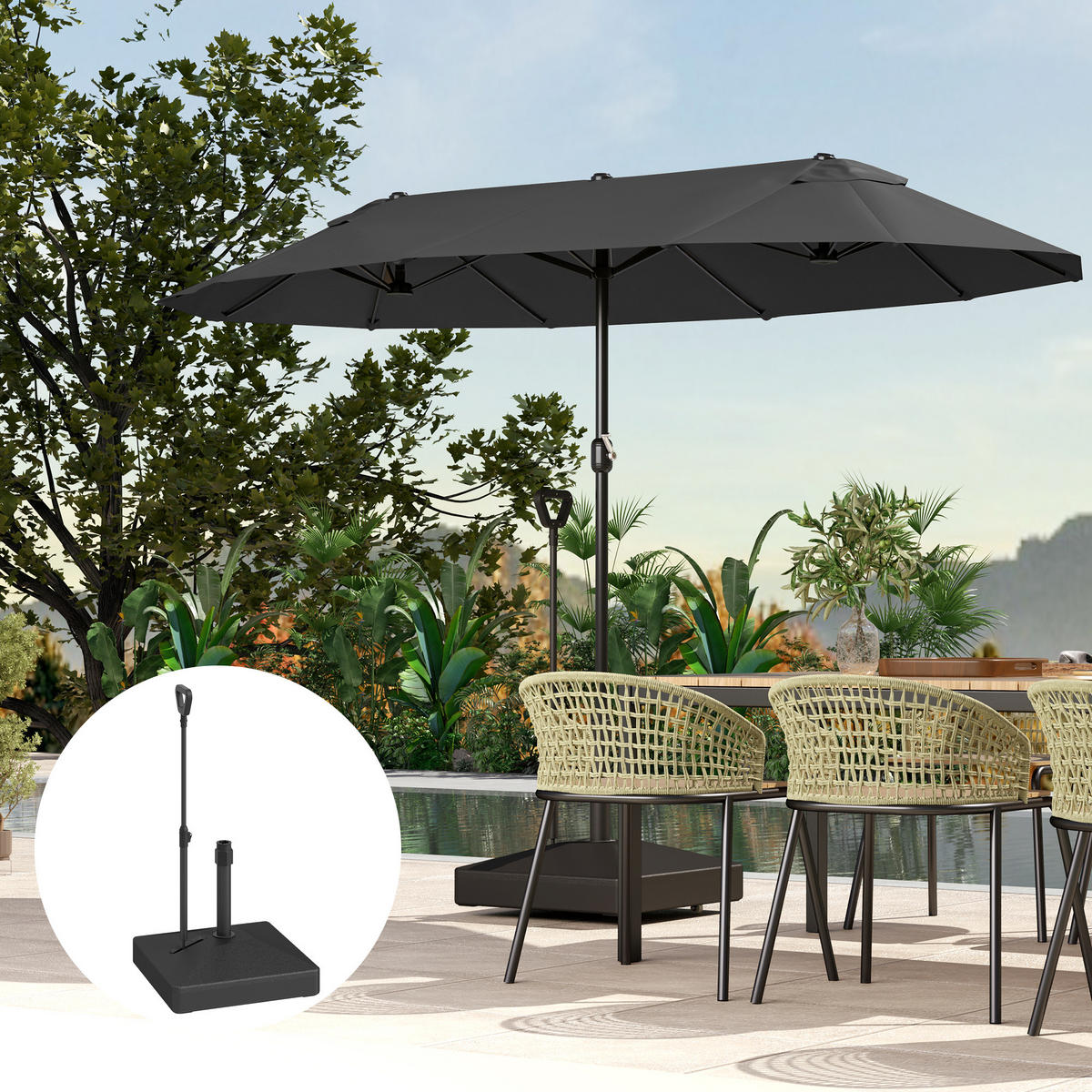 SONNENSCHIRMSTÄNDER 55 kg befüllbar schwarz - Schwarz, Kunststoff (60/60cm) - Fortuna Lai