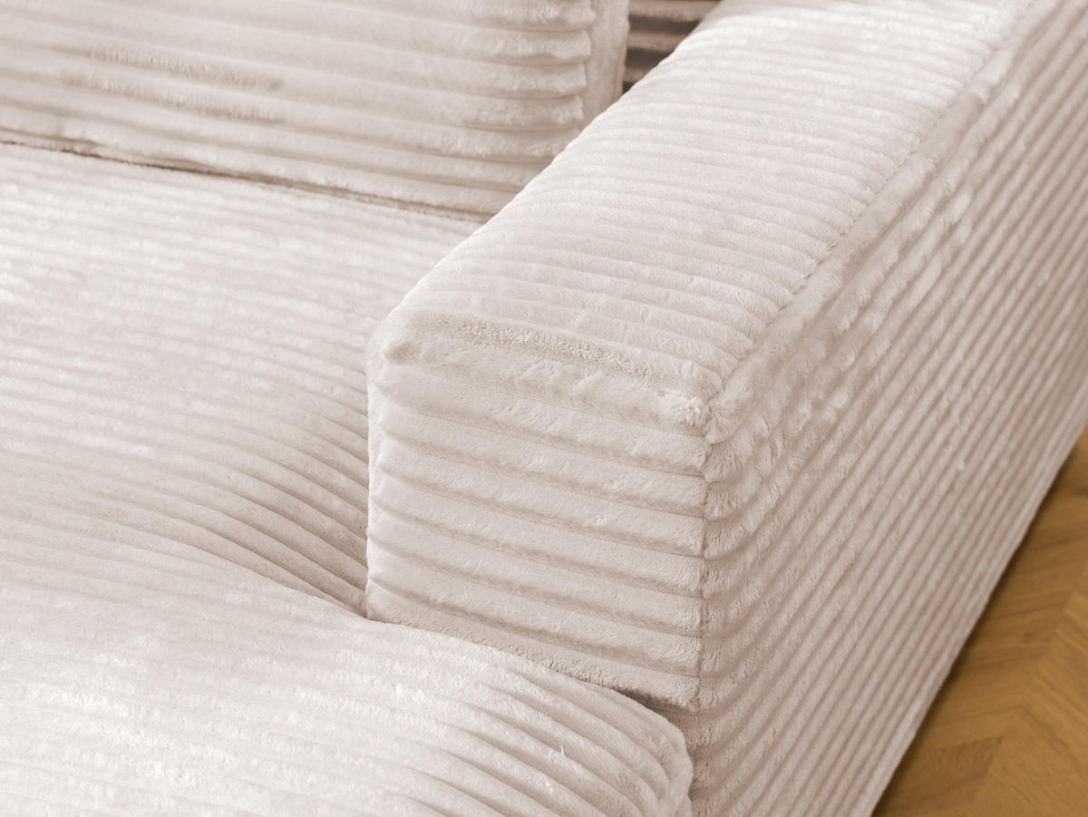 ECKSOFA Wolke mit tiefer Sitzfläche, Schlaffunktion und praktischem Bettkasten aus weichem Hellbeige Cordstoff - Beige/Schwarz, Holz/Kunststoff (225/162cm) - S-Style