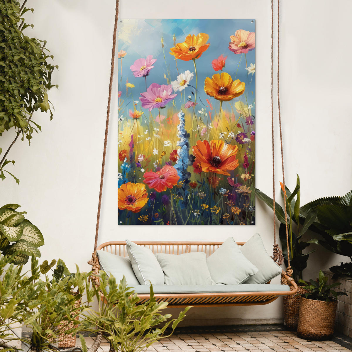 ZAHRADNÍ PLAKÁT Květiny - Příroda - Botanické - Umění 120x180 cm - světle modrá, plast (120/180/0.2cm) - OnlyWow