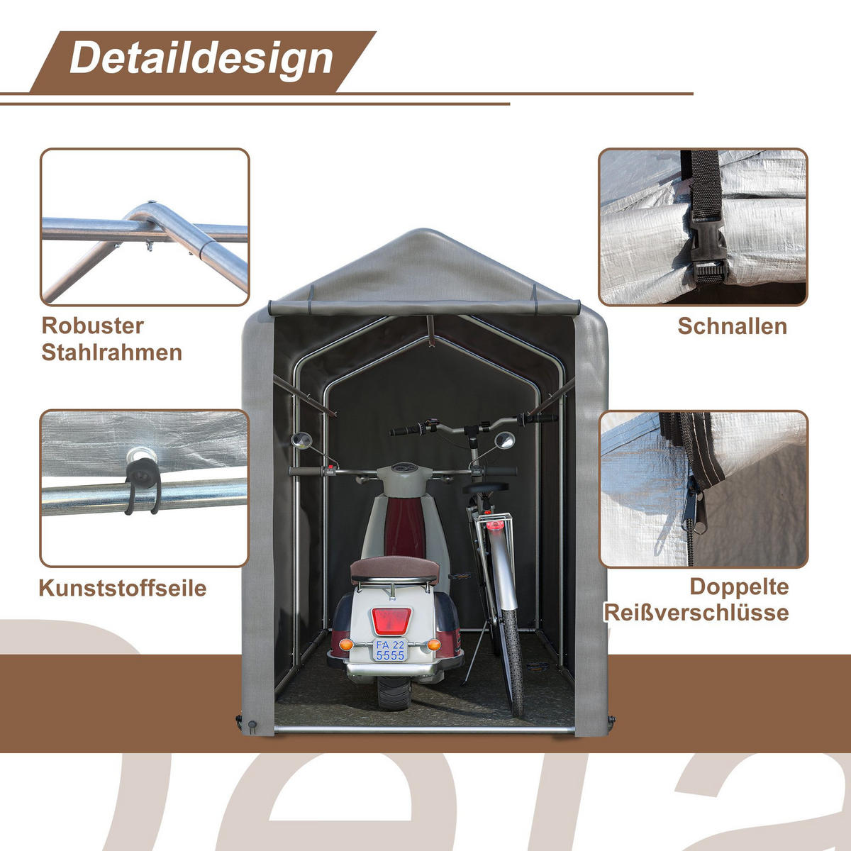 FAHRRADGARAGE, Reißverschlusstür Lagerzelt - Silberfarben, Metall (100/160/187cm) - Gisaae