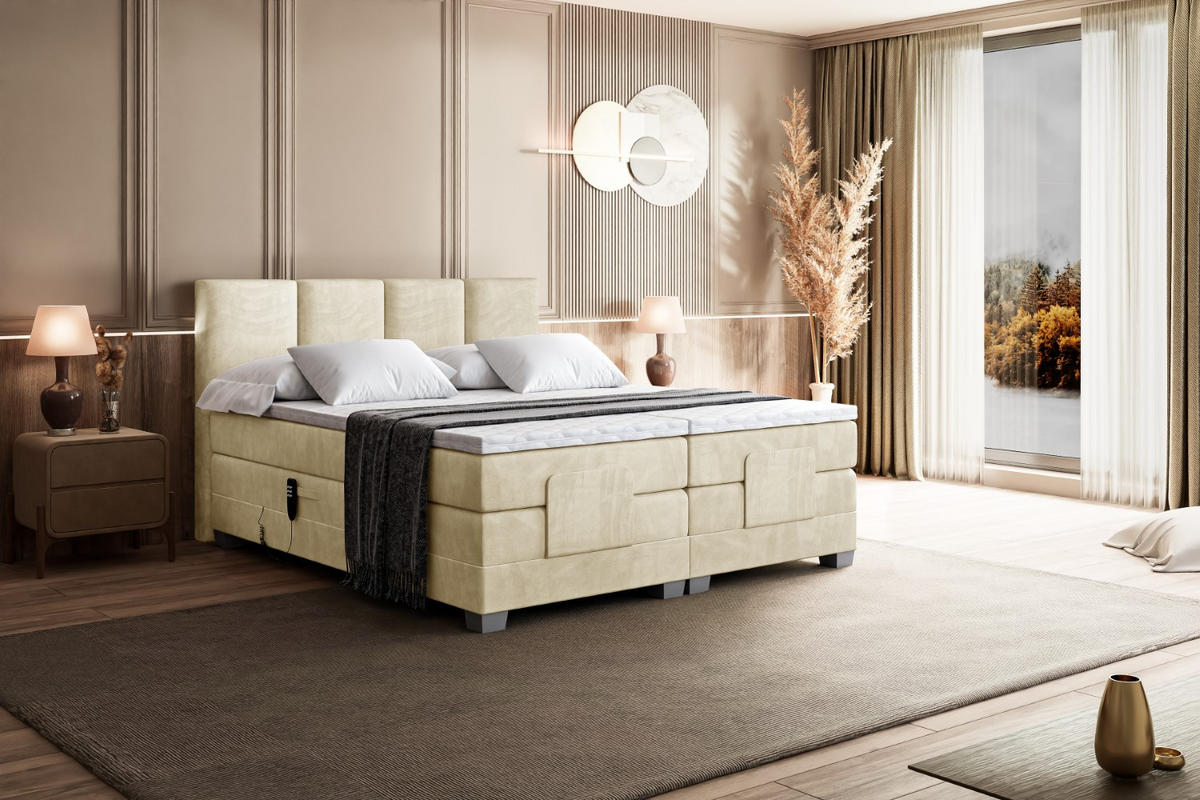 BOXSPRINGBETT elektrisch verstellbar mit 2 Matratzen H4/Taschenfederung ROKS EL 180 x 200 Beige - Beige, Holzwerkstoff (187/200cm) - ALTDECOR