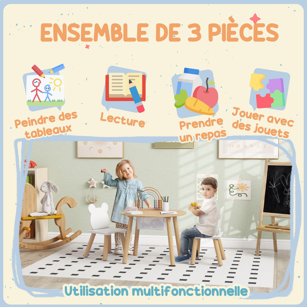 KINDERSITZGRUPPE DE-17517 Naturholz/Weiß - Naturfarben, Holzwerkstoff (60/44/60cm) - ComfortXL