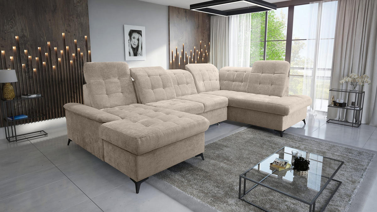 SOFA NEO Chenille-Stoff PERFECT HARMONY, ARAGON-Stoffbezug U-Form - Creme, Textil (343/210cm) - Robin