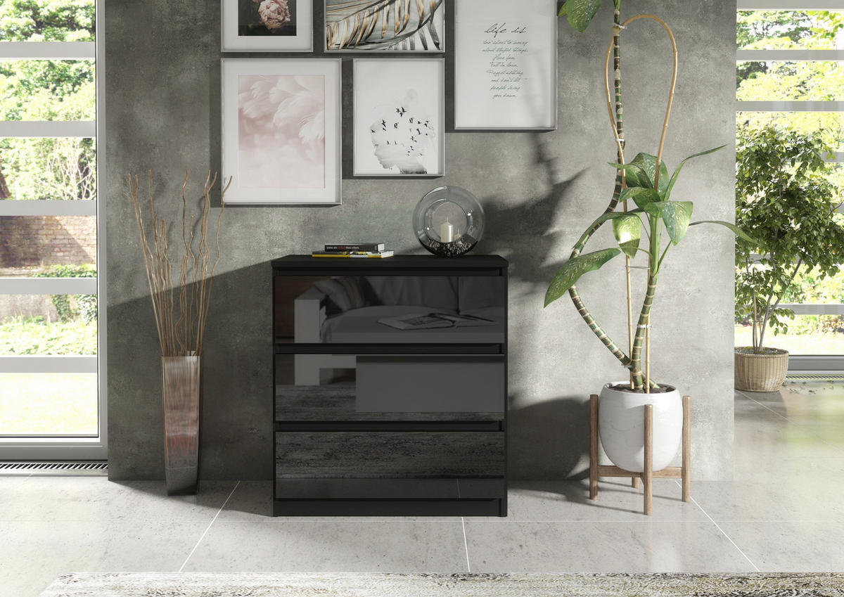 KOMMODE Schwarz, Hochglanz 70/79/39 - Schwarz Hochglanz/Schwarz, Holzwerkstoff (70/79/39cm) - RAUMHIRSCH FURNITURE