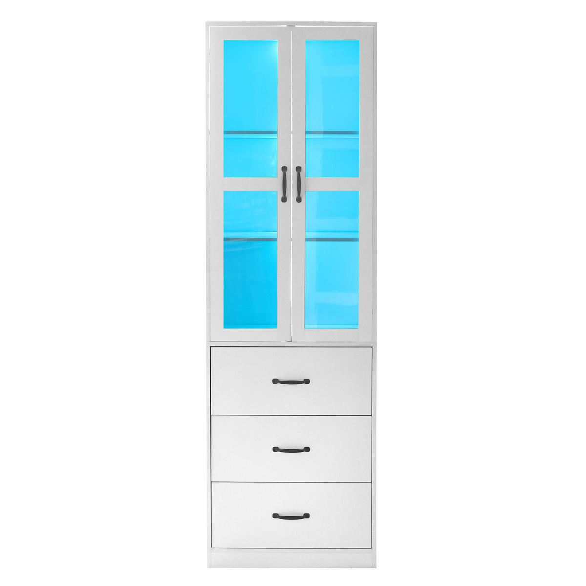 VITRINE 60/40/200 cm weiß aus MDF mit LED und 3 Schubladen - Weiß, Holzwerkstoff (60/200/40cm) - OKWISH