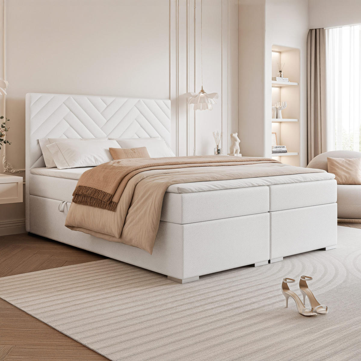 BOXBETT NEREA 200/200 cm mit Matratze und Topper, Weiß - Weiß, Textil (200/200cm) - Idohome